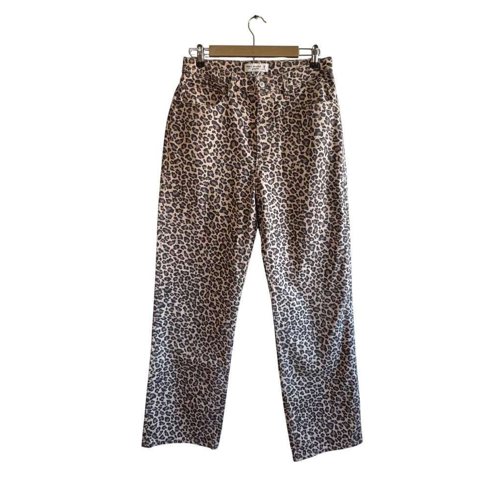 NEW Abercrombie & Fitch Size 30 Long Tan Black Animal Print Jeans Preppy FLAW